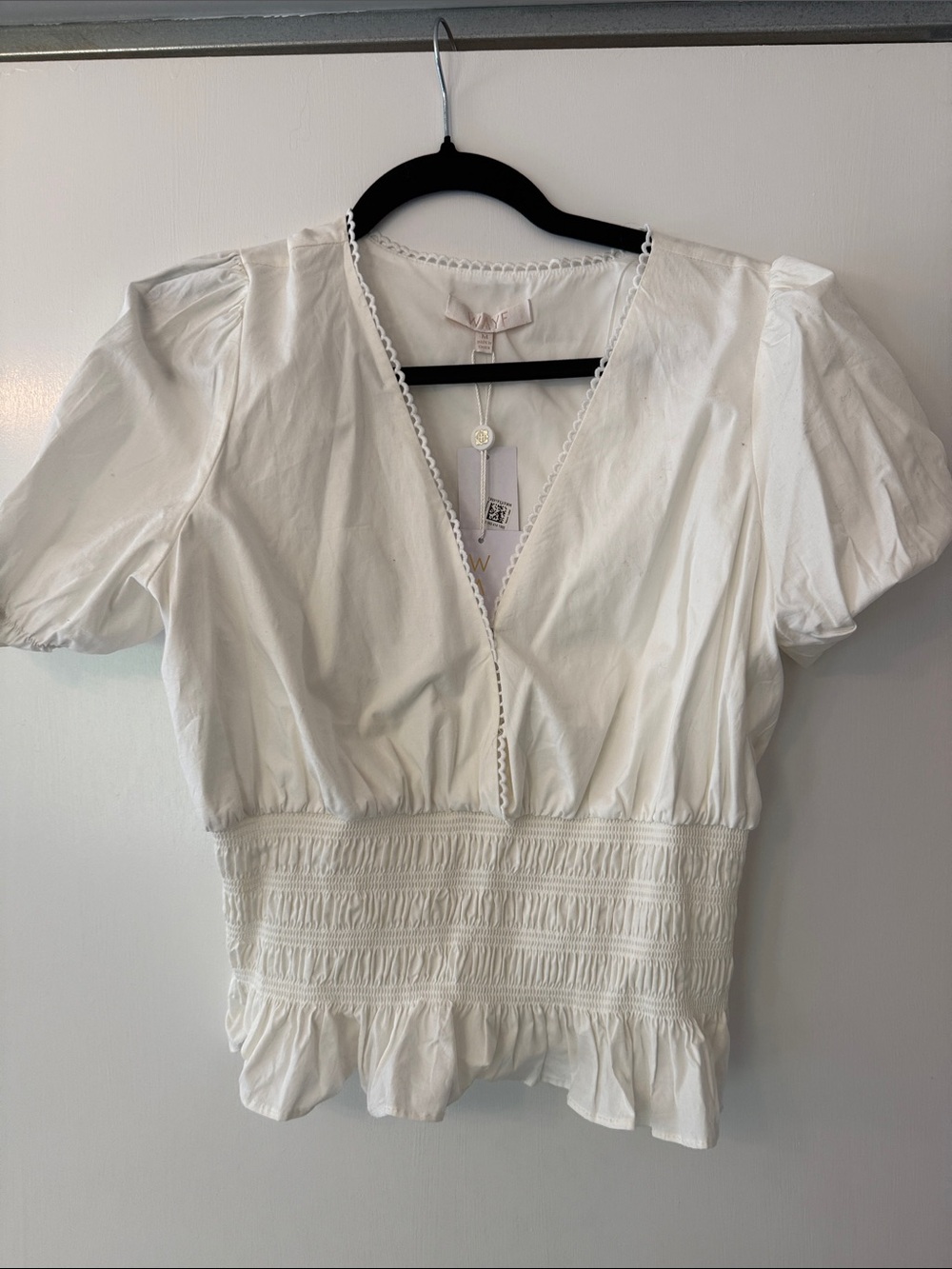 Women's White V-Neck Smocked Peplum Top